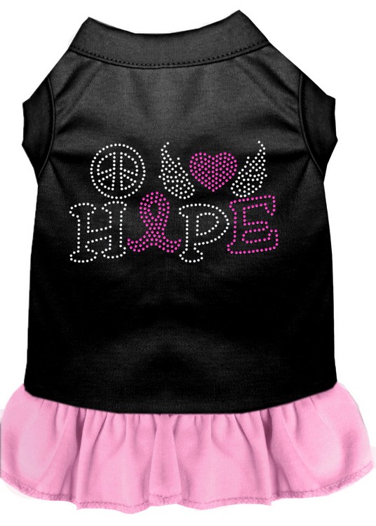 Peace Love Hope Breast Cancer Rhinestone Pet Dress Black with Light Pink Med